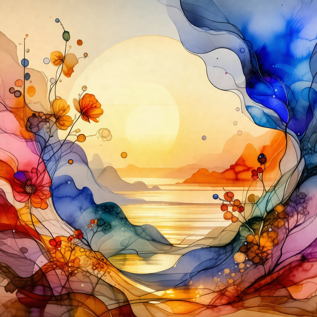 Colorful painting of a sunset over a body of water