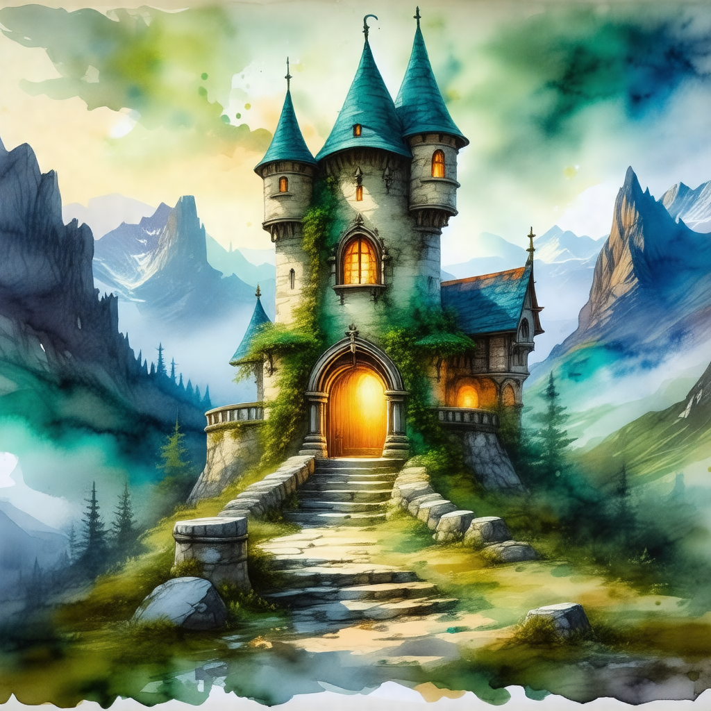 Large, old, and ornate castle with a green roof, situated...