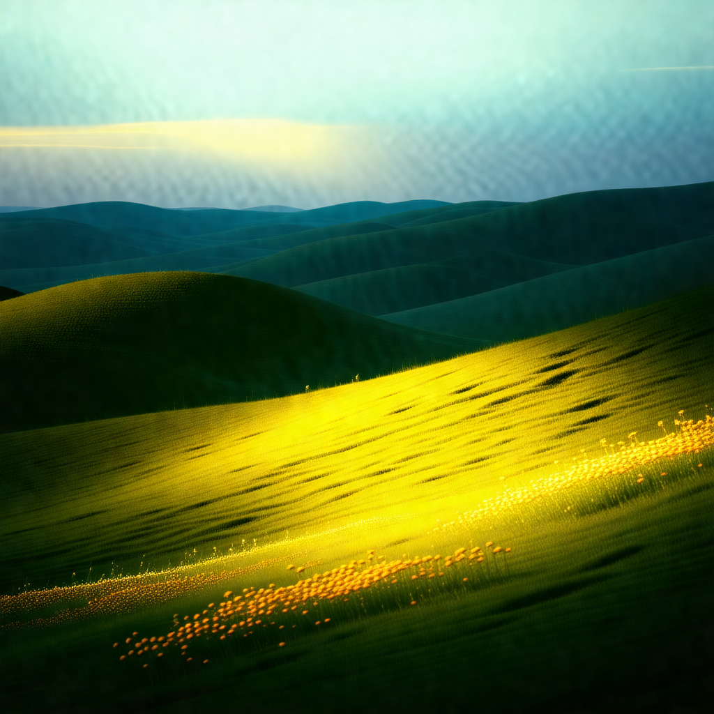 Beautiful landscape with a lush green field and a yellow ...