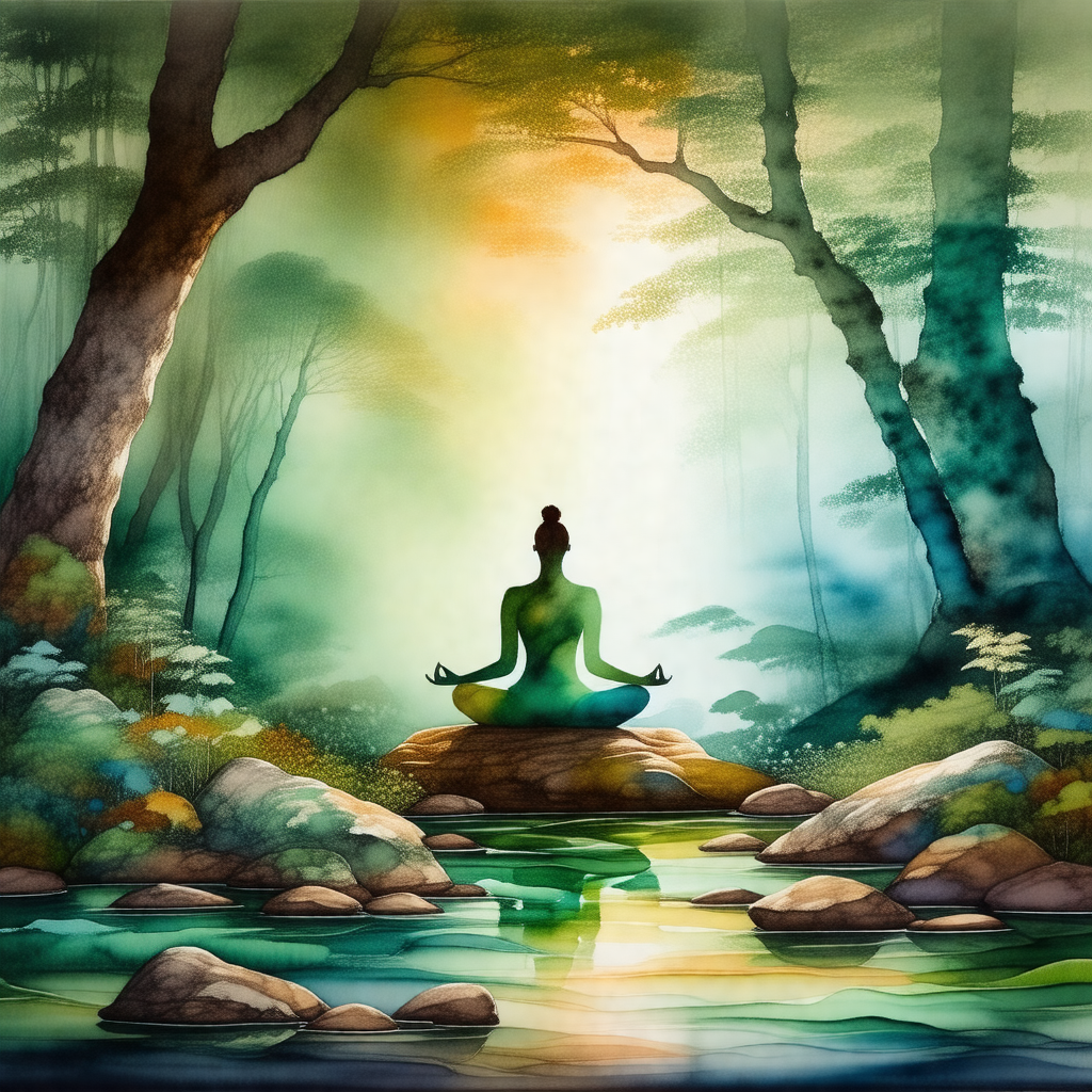 Serene scene of a person sitting in a lotus position on a...