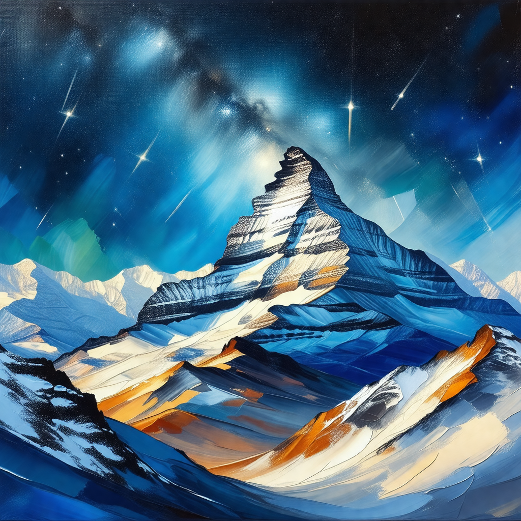Majestic mountain with a snowy peak, towering over the su...