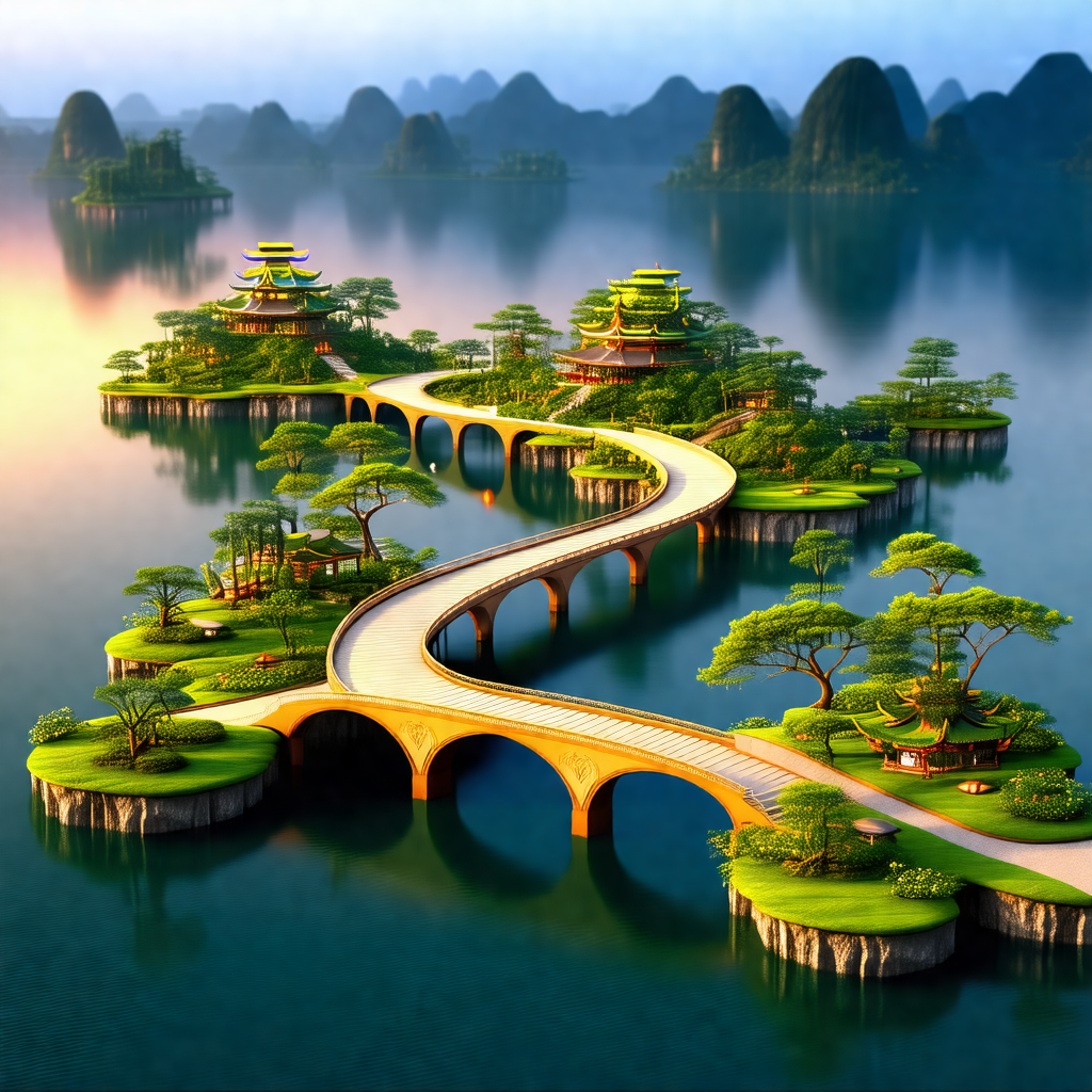 Beautiful island with a bridge connecting it to the mainland