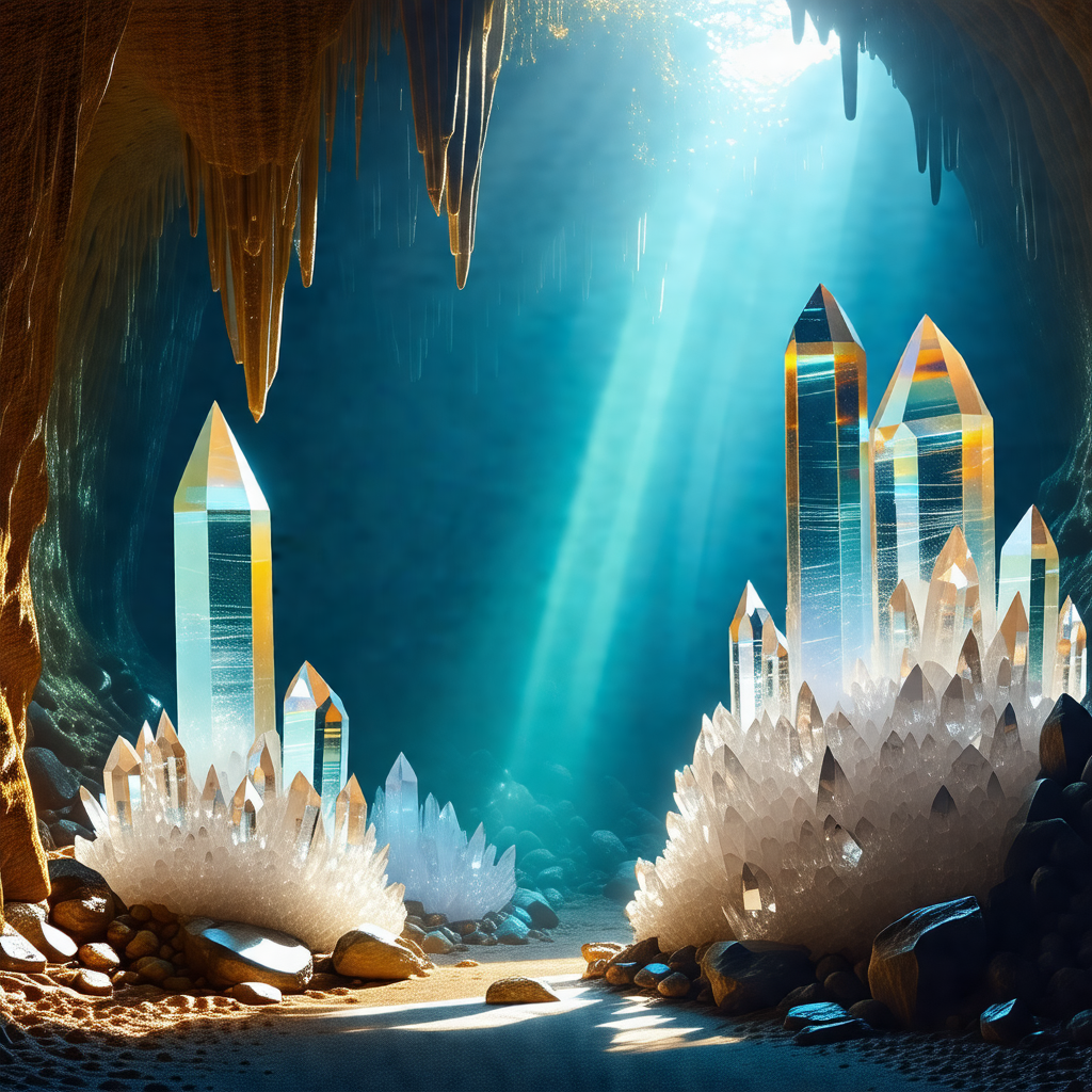 Cave with a blue light illuminating the space