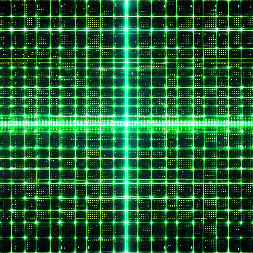 Large, bright green screen with a pattern of green dots
