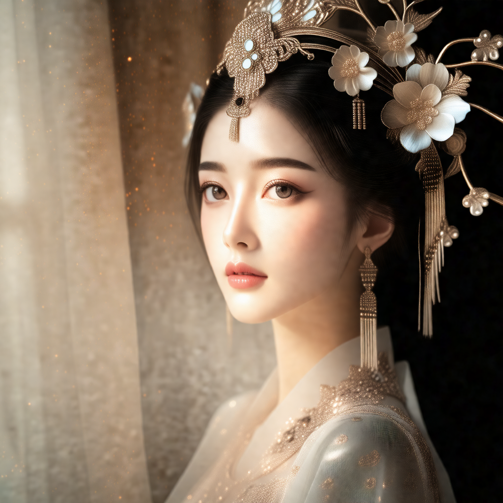 Beautiful young woman wearing a traditional chinese headd...
