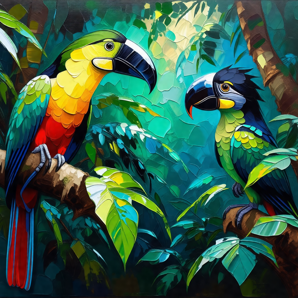 Two colorful parrots perched on a tree branch