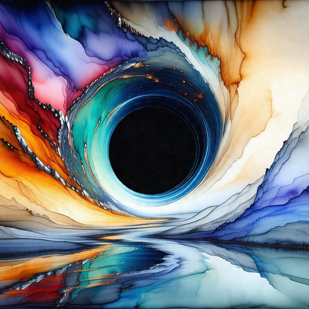 Colorful, abstract painting of a black hole