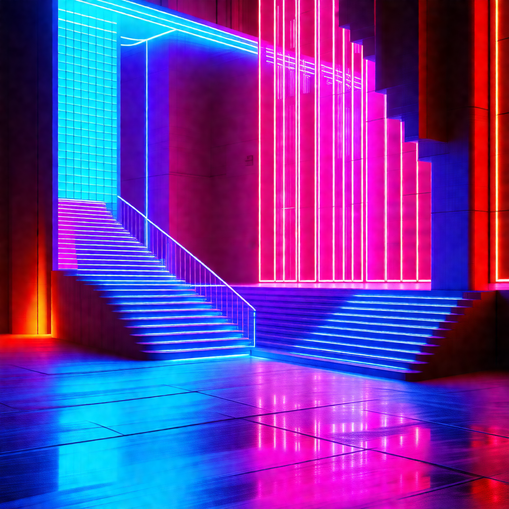 Staircase with a blue light illuminating it