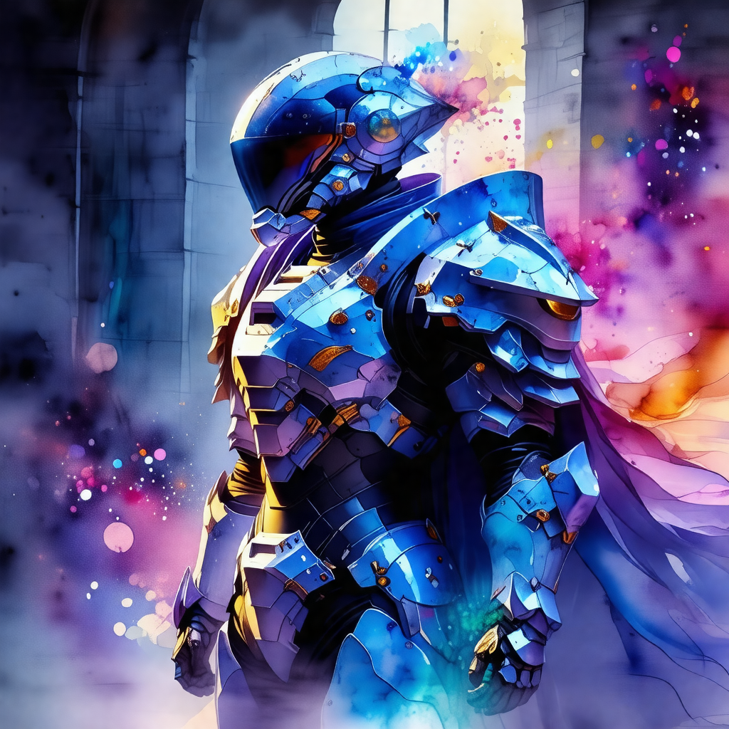 Colorful, digital painting of a man wearing a futuristic ...