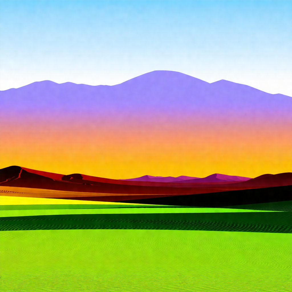 Colorful painting of a mountainous landscape