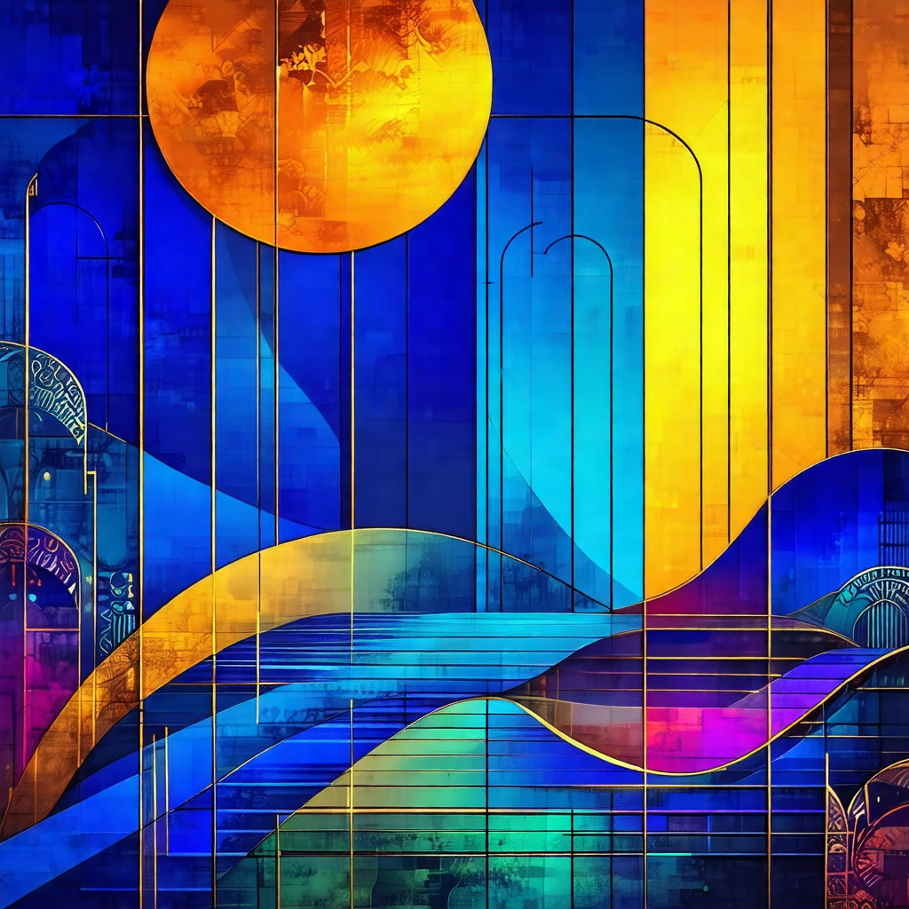 Painting of a sunset, featuring a beautiful blue sky with...
