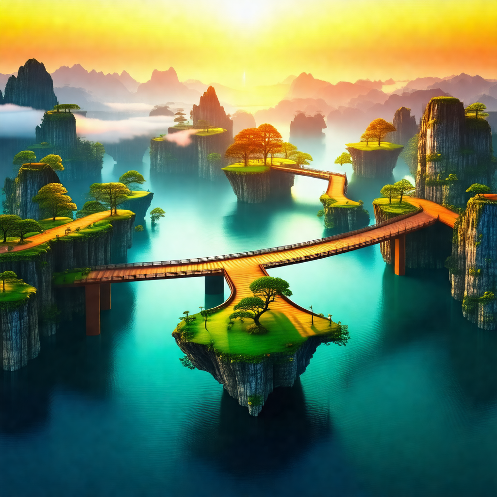 Beautifully drawn cartoon of a bridge that is suspended o...