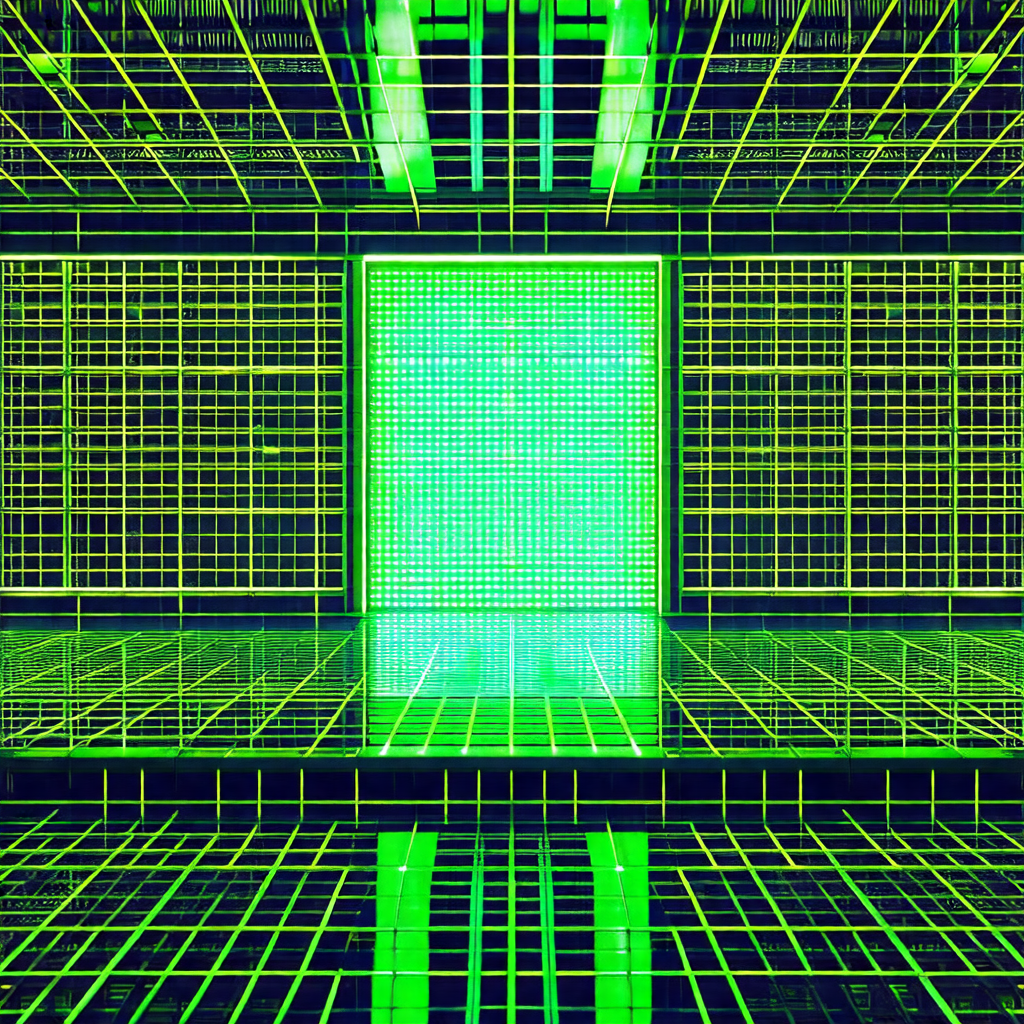 Large, brightly lit room with a green glow