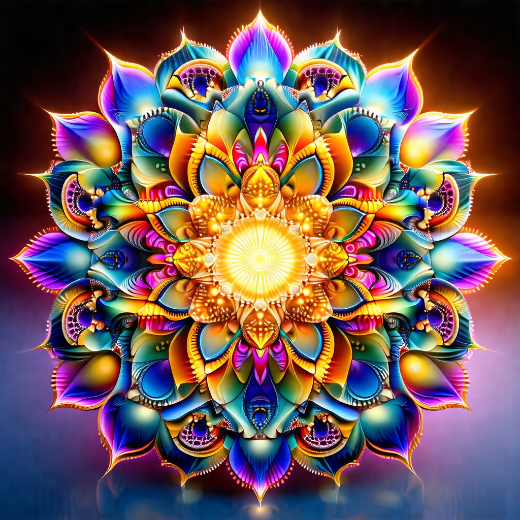 Vibrant and colorful flower design, likely a mandala, wit...