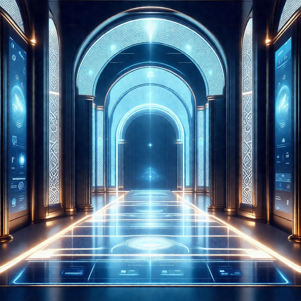 Futuristic hallway with a blue glow, giving it a unique a...