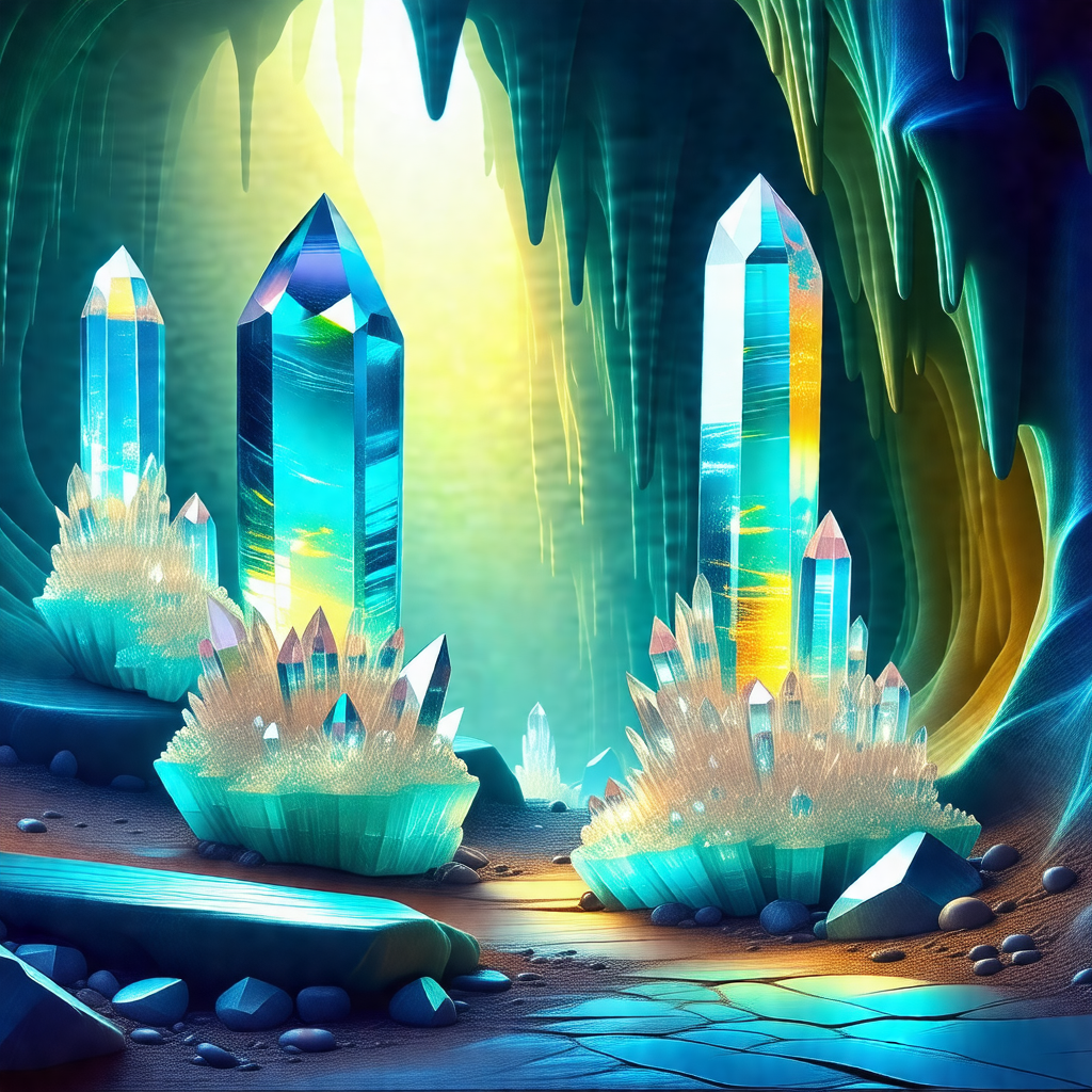 Cave with a group of crystals and gems