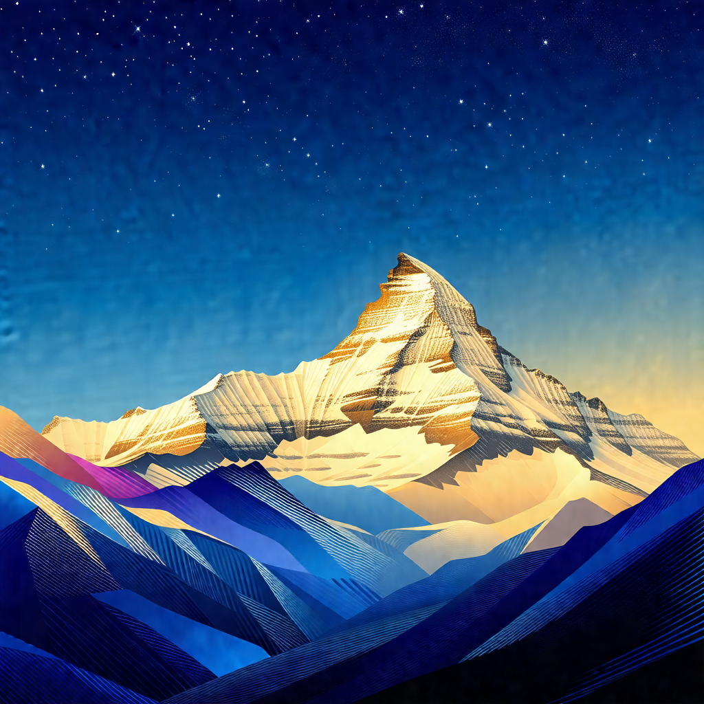 Majestic mountain with a snow-capped peak, towering over ...