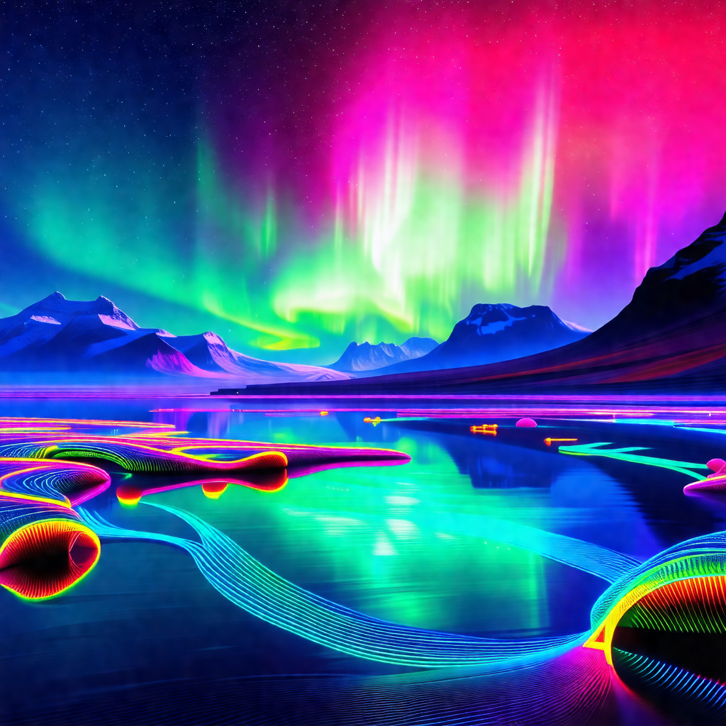Beautiful scene of a lake at night, with a vibrant displa...