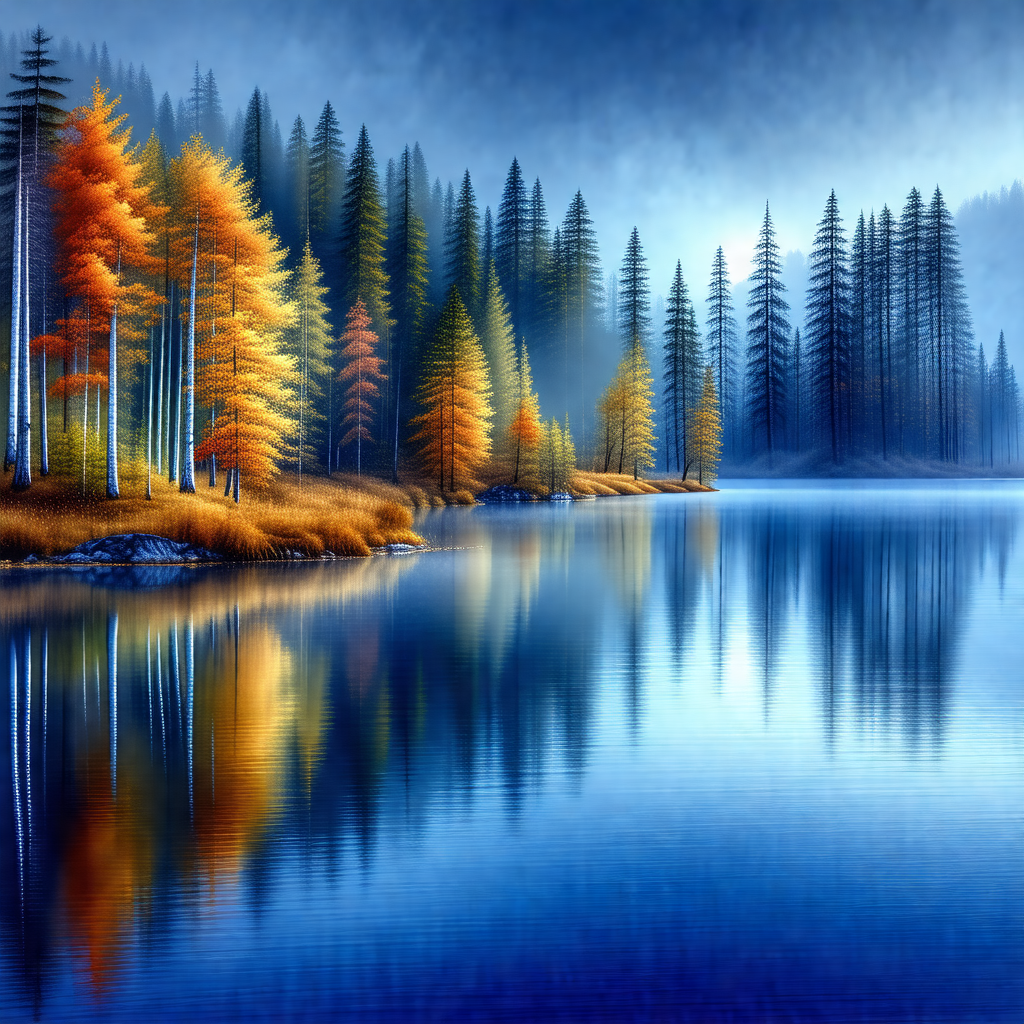 Serene scene of a lake surrounded by a forest