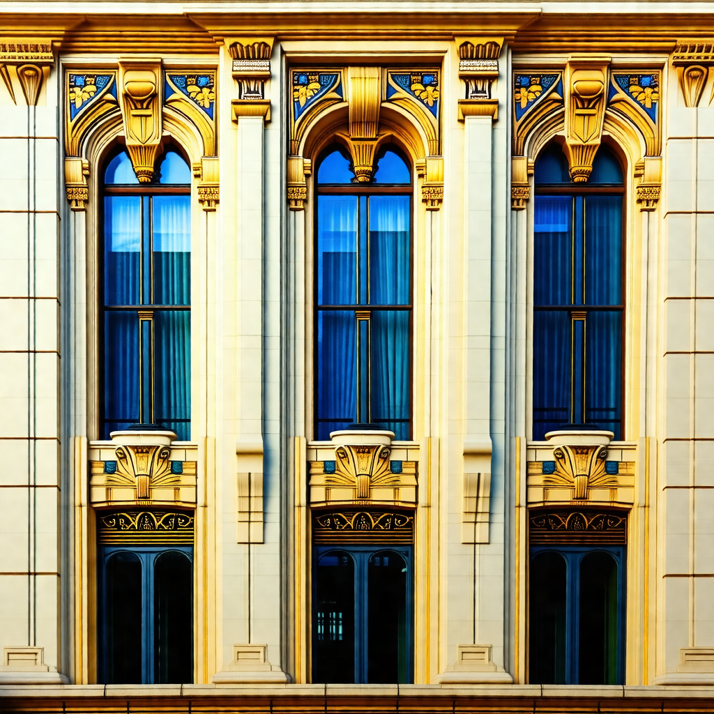 Large, ornate building with a gold and white color scheme