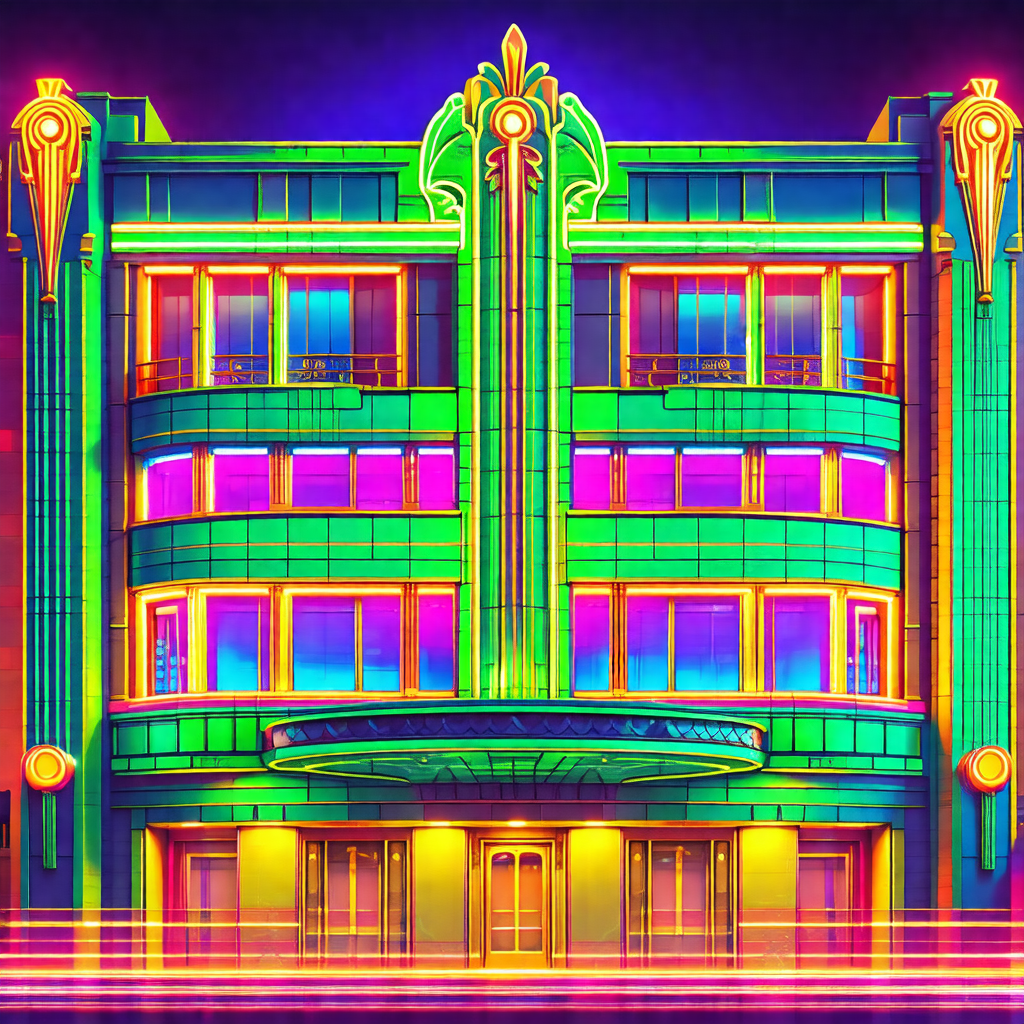 Large, colorful building with a green and yellow facade