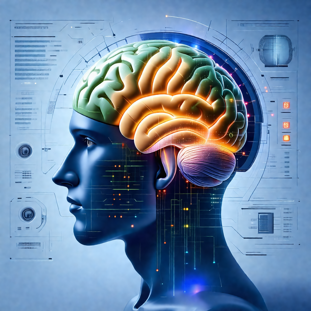 3d representation of a human head, with a close-up view o...