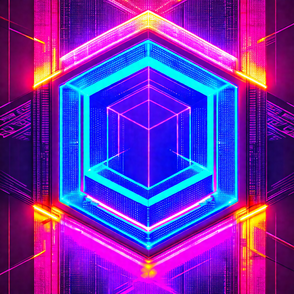 Large, colorful, and abstract design that resembles a cube