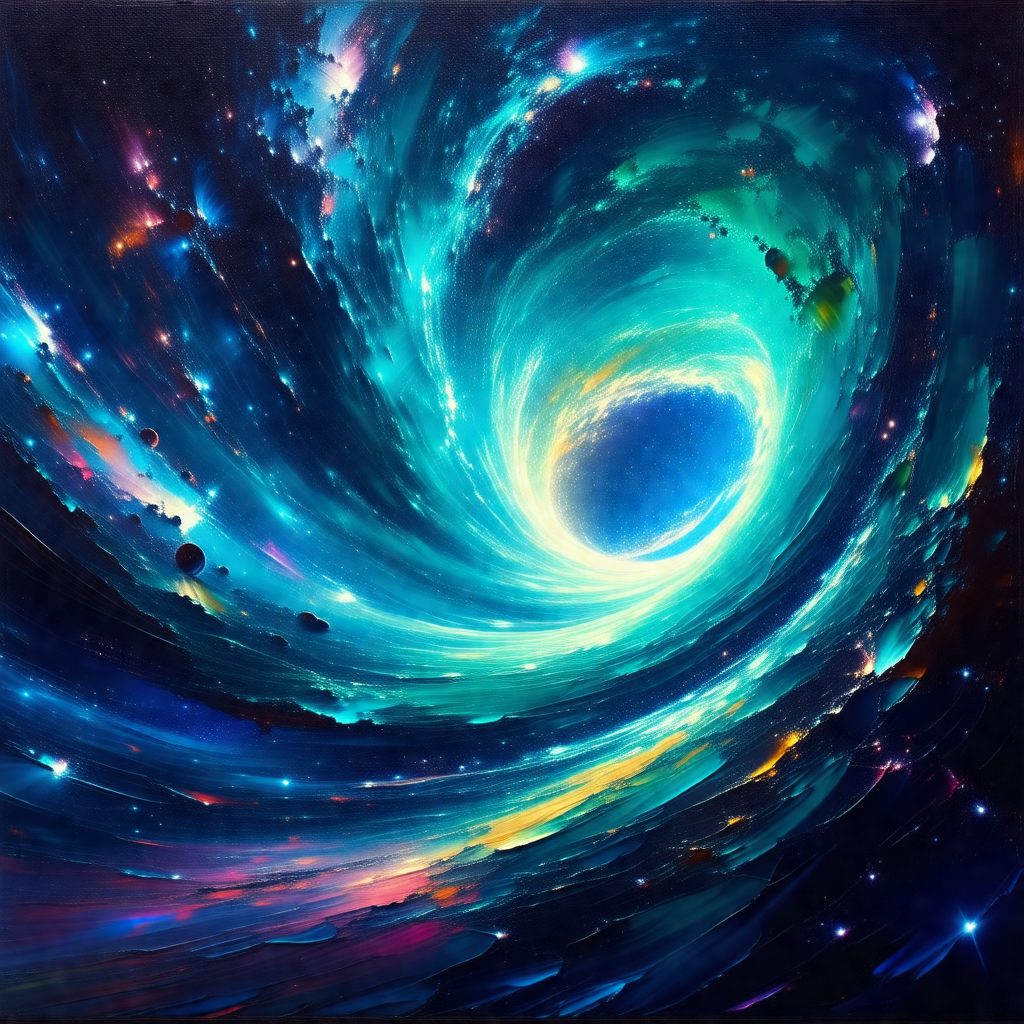 Painting of a spiral galaxy, featuring a large blue hole ...