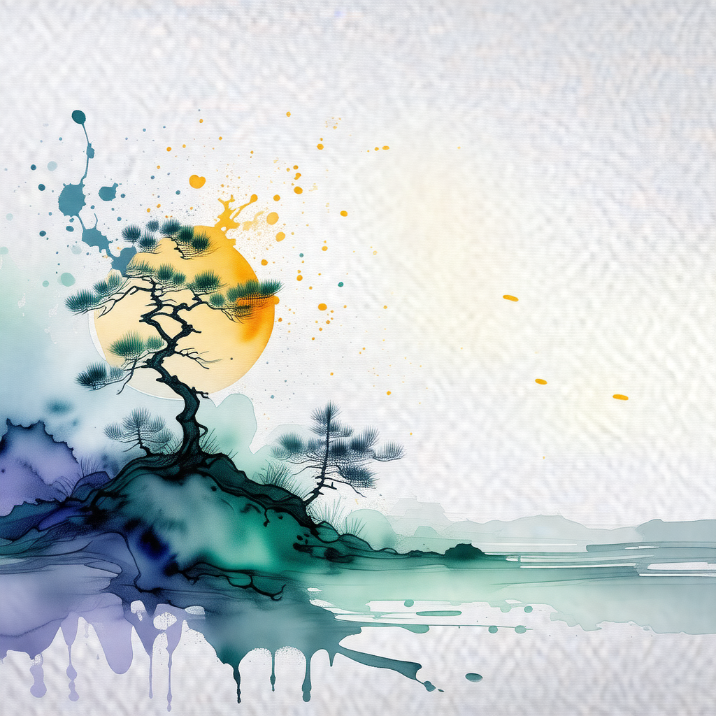 Beautiful painting of a tree with a sun in the background