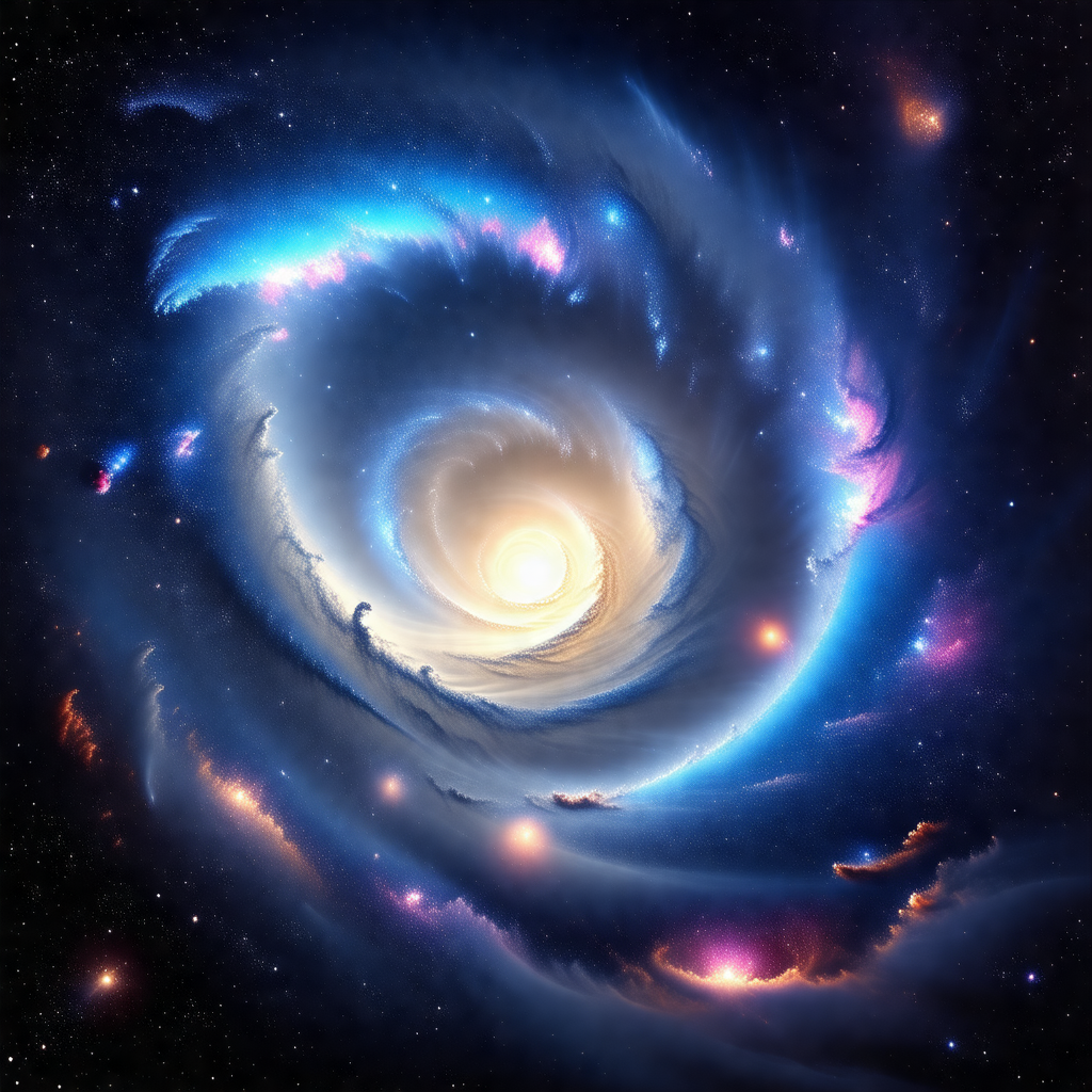 Vibrant and colorful painting of a spiral galaxy