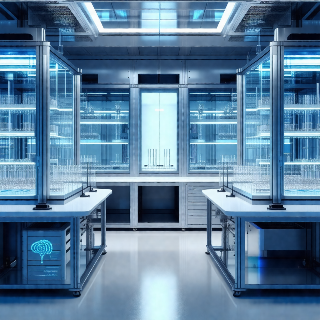 Clean and organized laboratory with several refrigerators...