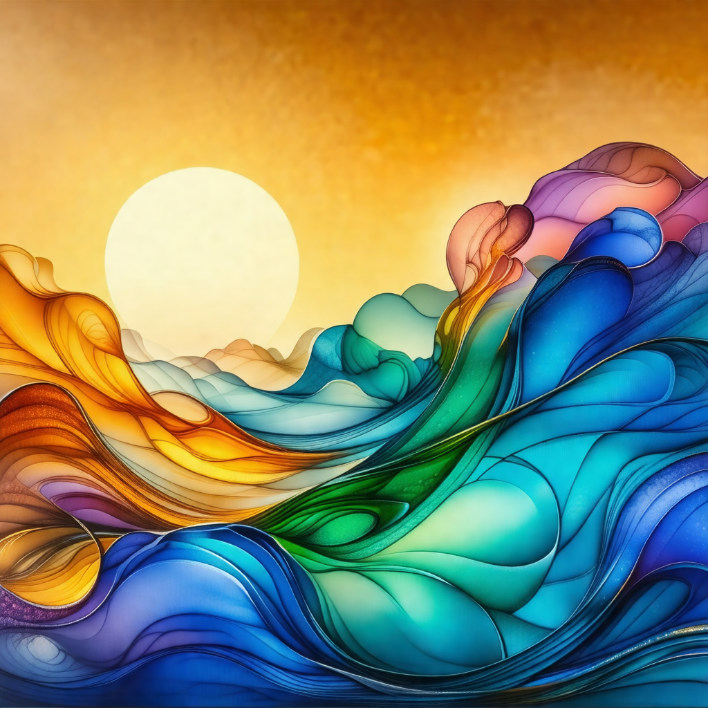 Painting of a sunset over the ocean