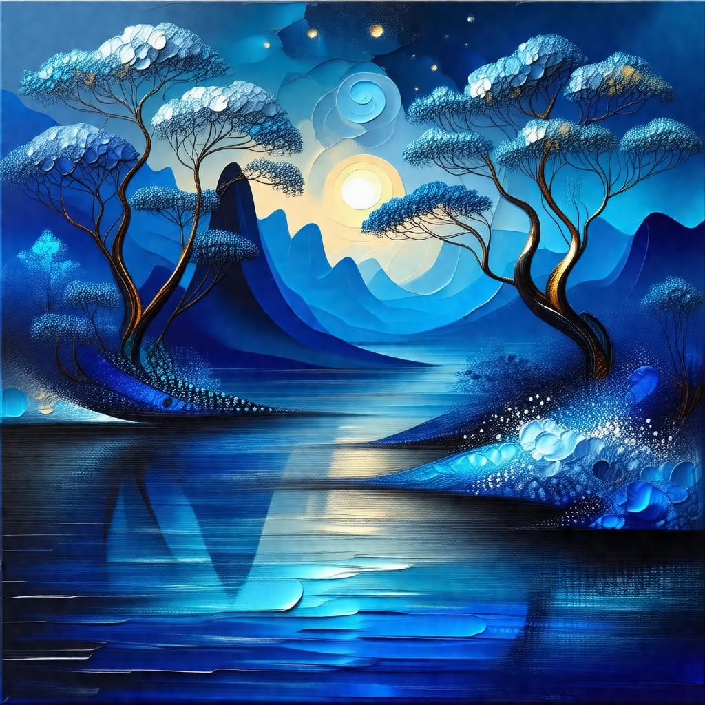 Serene scene of a lake at sunset, with a beautiful blue s...