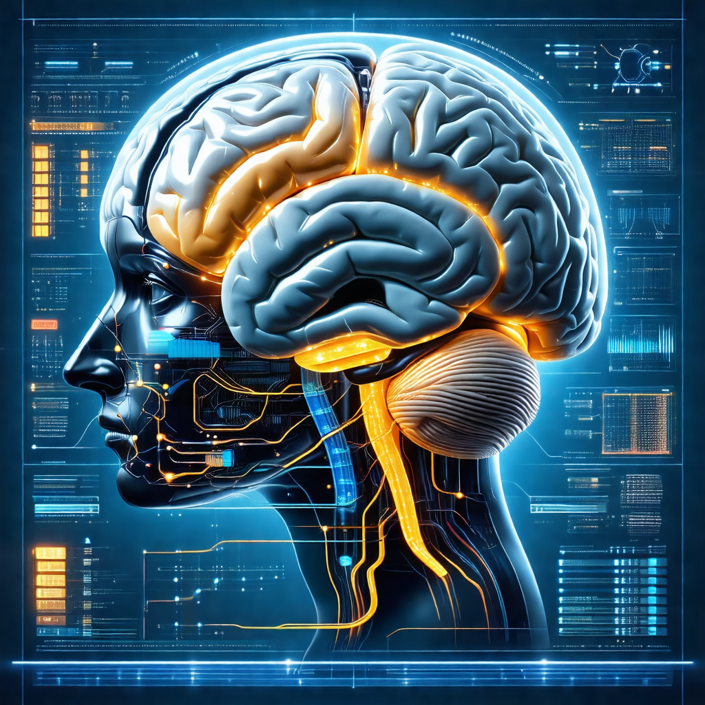 3d illustration of a human head, focusing on the brain an...