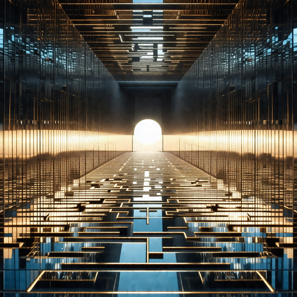 Long, narrow hallway with a bright light at the end