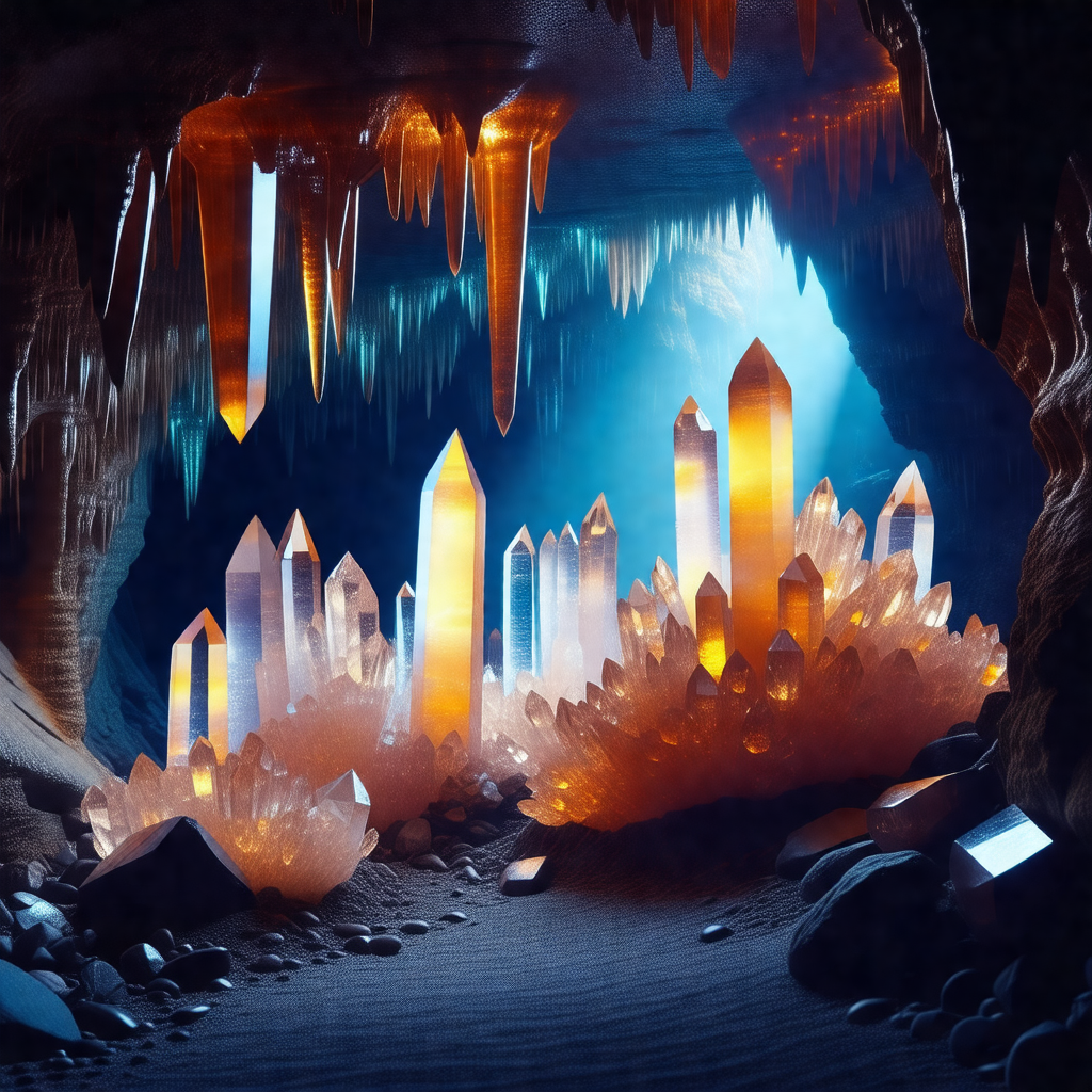 Cave with a large number of crystals and stalactites