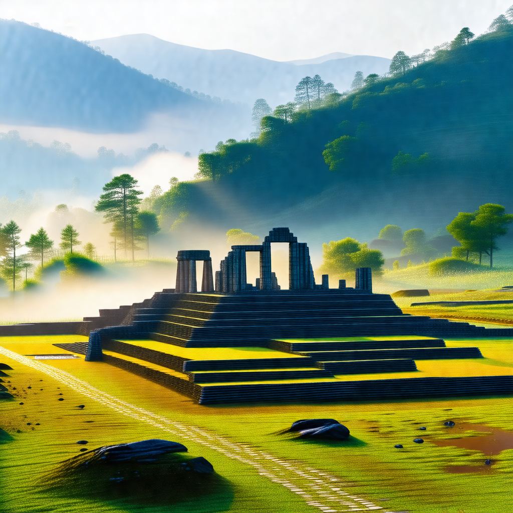 3d computer-generated model of a large stone structure, p...