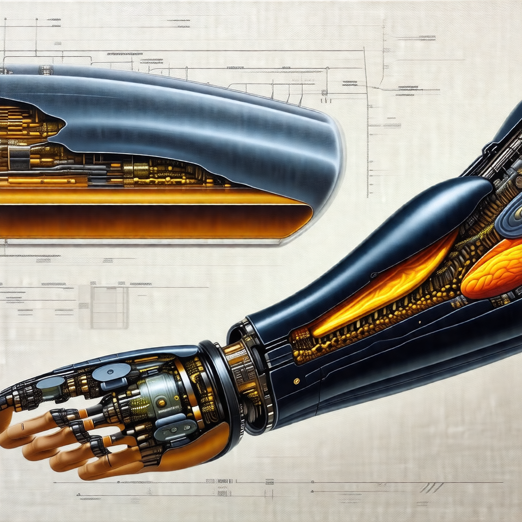 Detailed drawing of a robotic arm, showcasing its intrica...