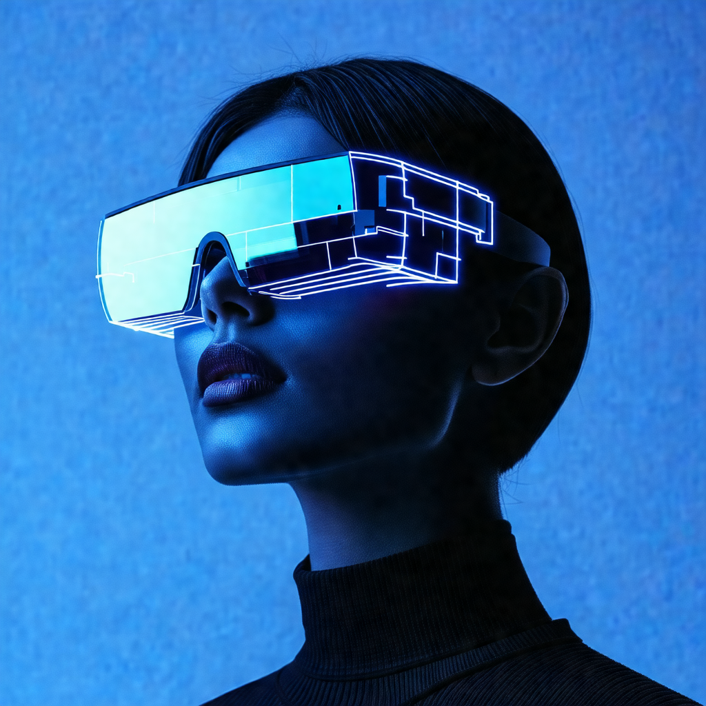 Woman wearing a black shirt and a pair of blue goggles