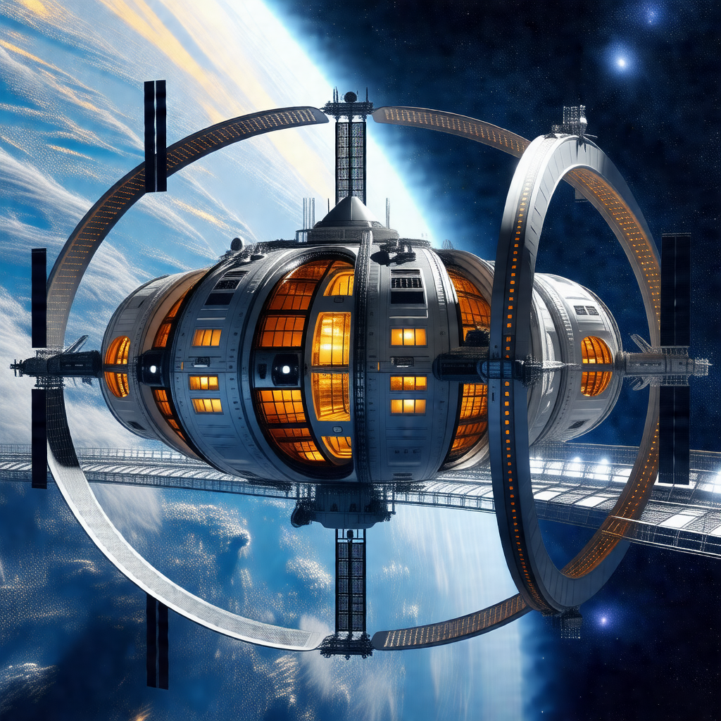 Futuristic space station with a large, round, and open st...
