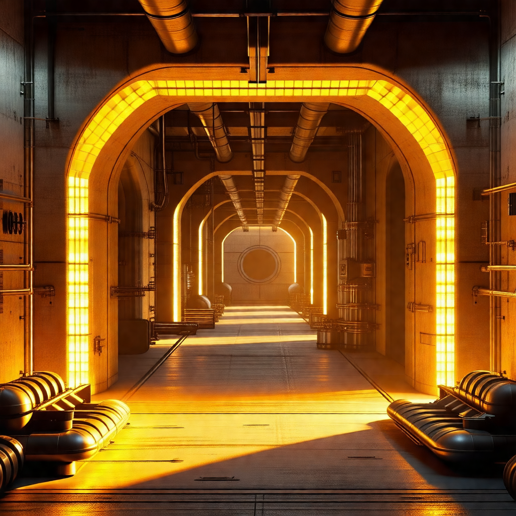 Large, empty room with a long hallway