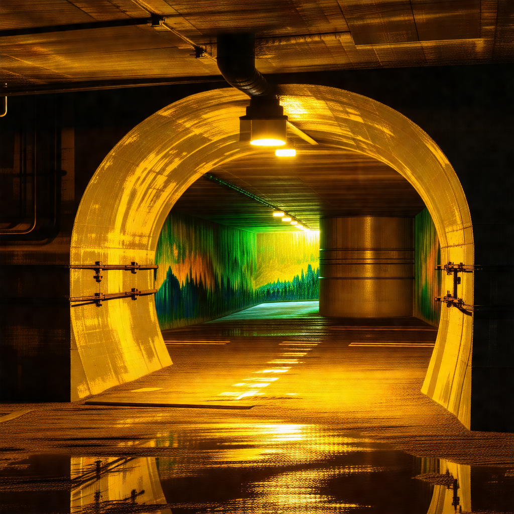 Tunnel with a bright light illuminating the inside