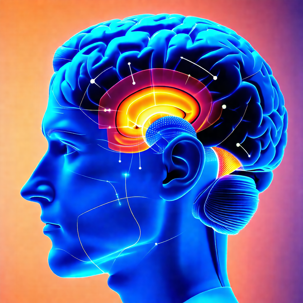 Close-up of a human head, focusing on the brain and the s...