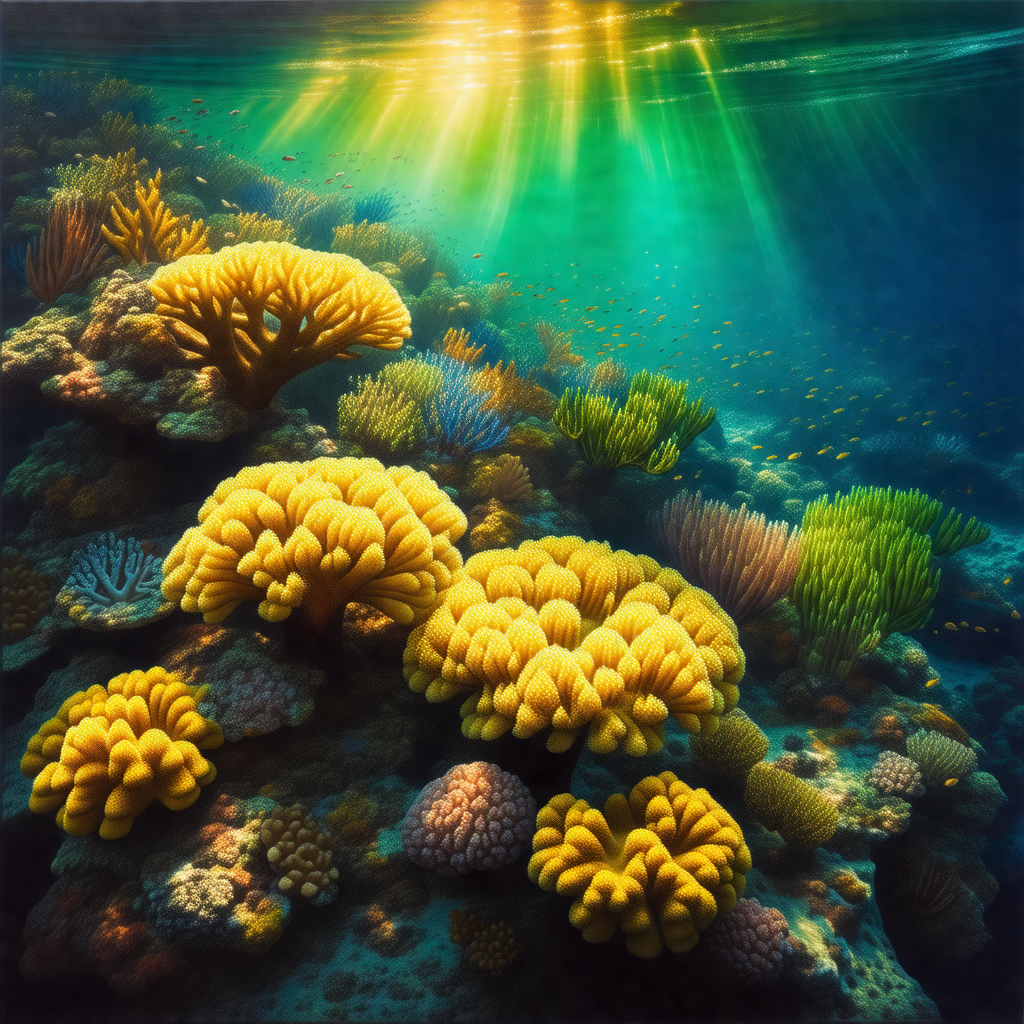 Vibrant underwater scene with a variety of colorful coral...