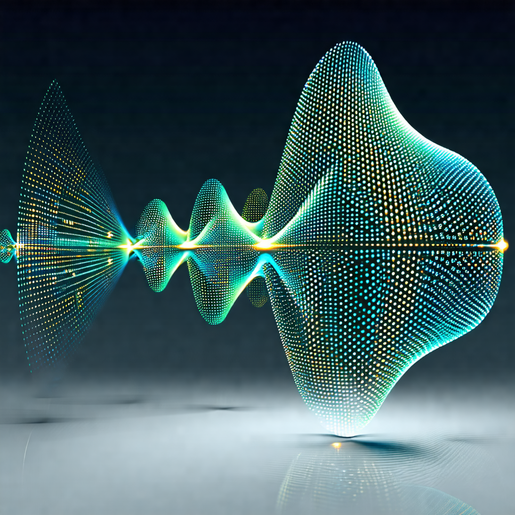 Blue and yellow sound wave, which appears to be a futuris...