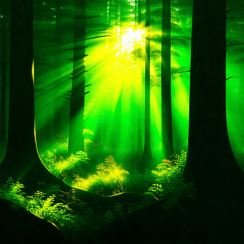 Lush green forest filled with trees and sunlight