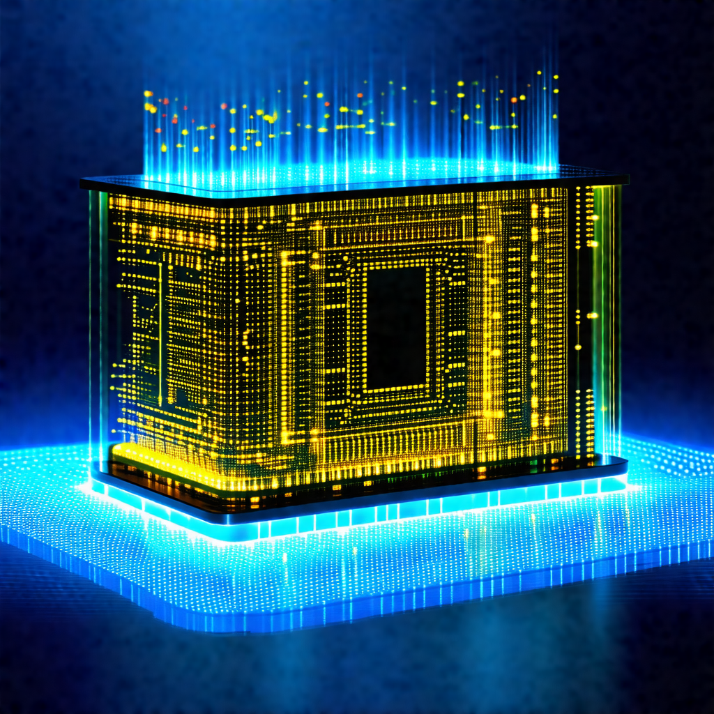 Futuristic-looking computer with a blue glow surrounding it