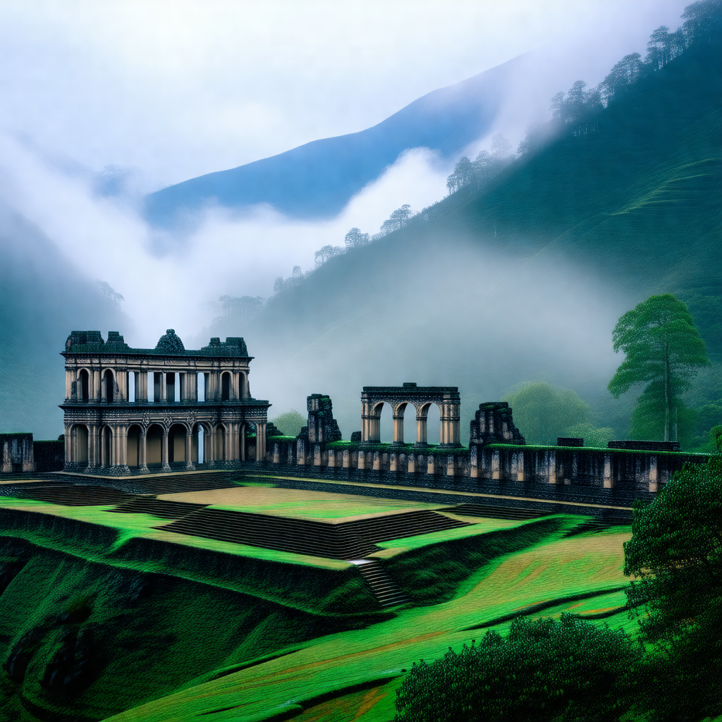 Large, old building with a green roof, situated on a hill...