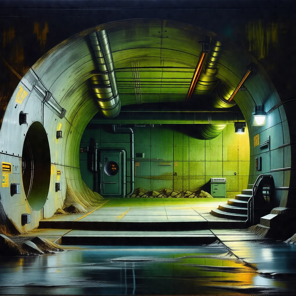 Large, dark tunnel with a greenish hue