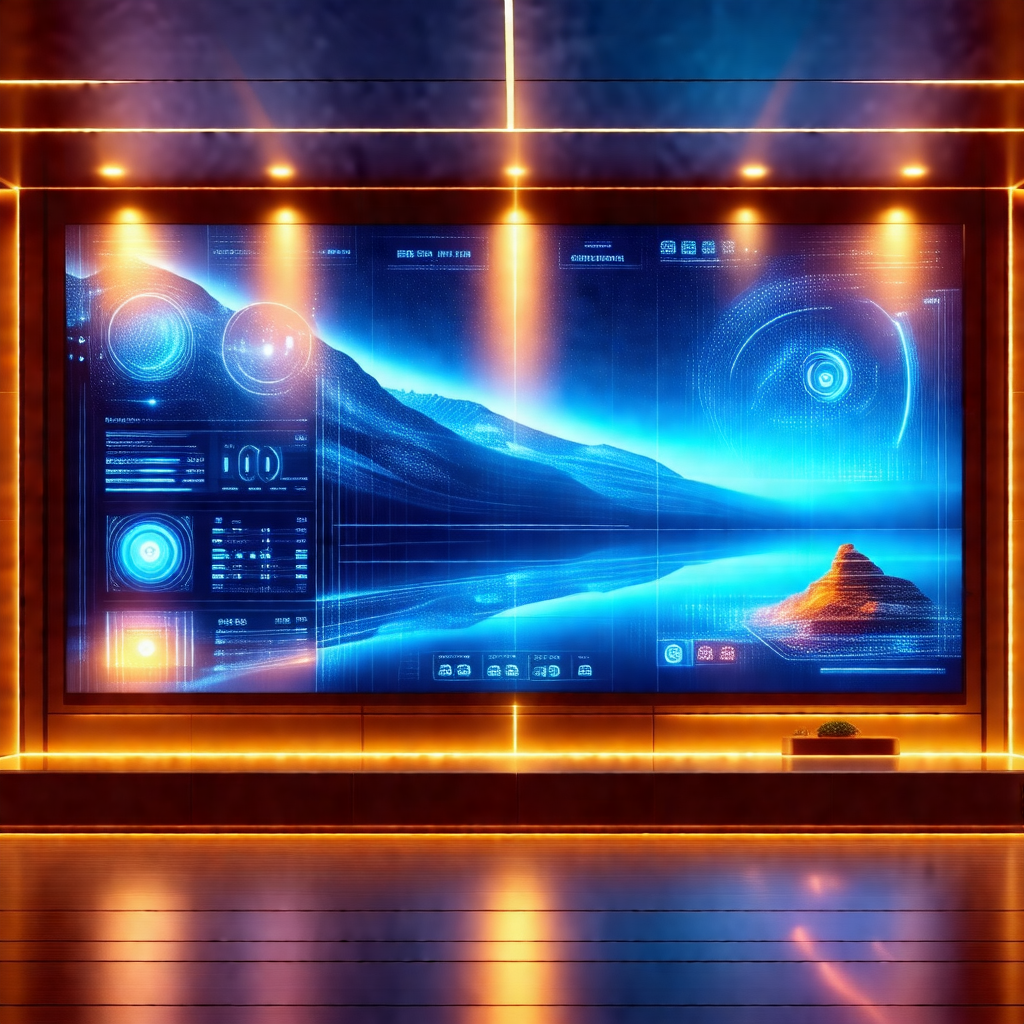 Large, curved screen that is mounted on a wall